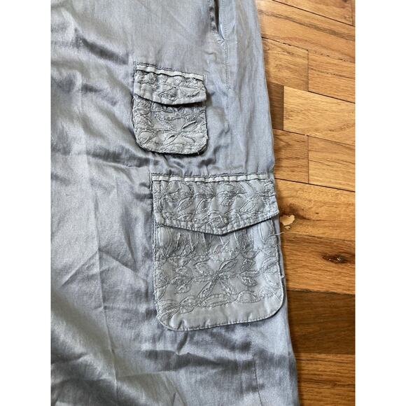 Da-nang Silk Cotton Dark Gray Cargo Tie Capri Embroidered Y2K Pants Woman’s L - Picture 2 of 8